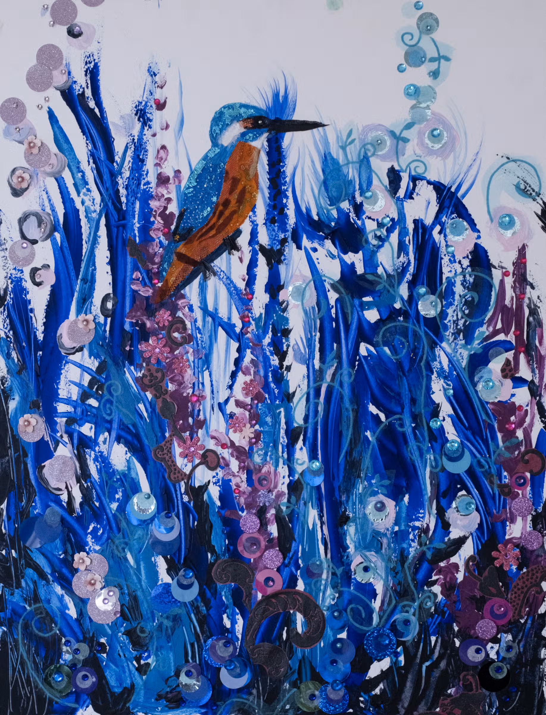 Volledig werk · IJsvogel in blauw met cirkels