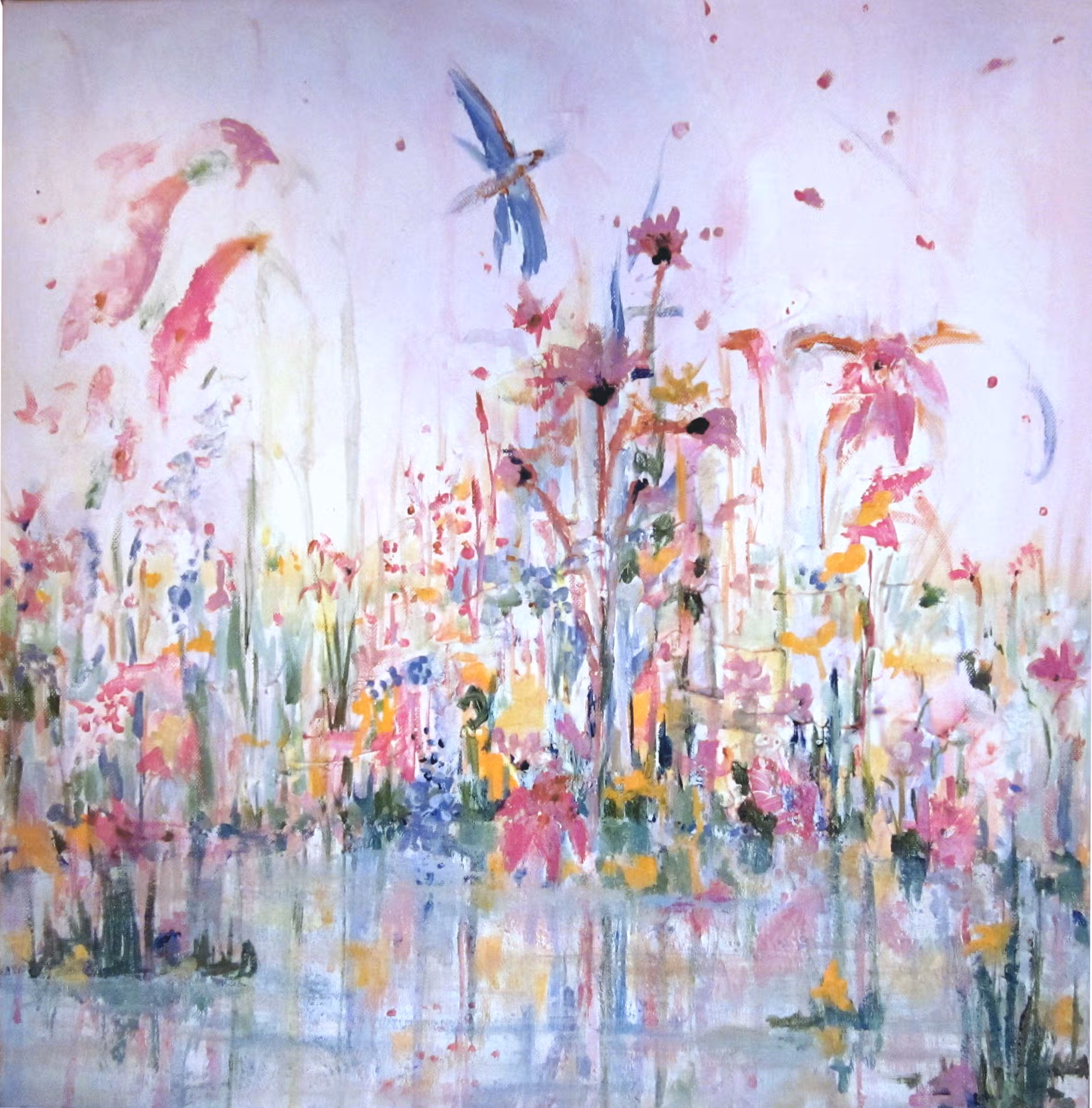 Volledig werk · Waterkant bloemen met blauwe libelle